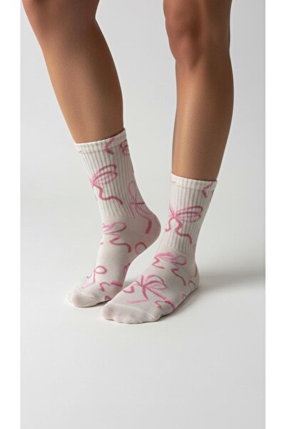 Plus Scorpion Women's Pink Ribbon Patterned Socks – Cotton, Flexible, Breathable (36-40)