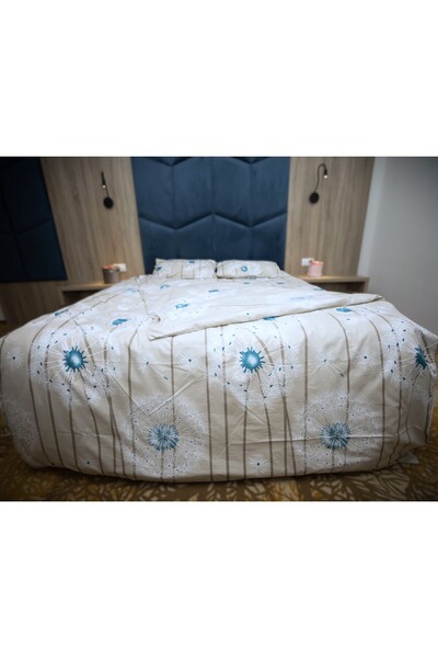 OEM Beige bed linen for 2 people with blue-green dandelions