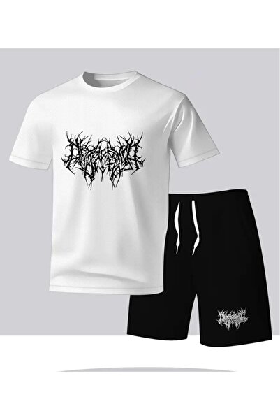 ORVIO Group Men's Cotton Owersize Special Printed Tie Waist Shorts Suit