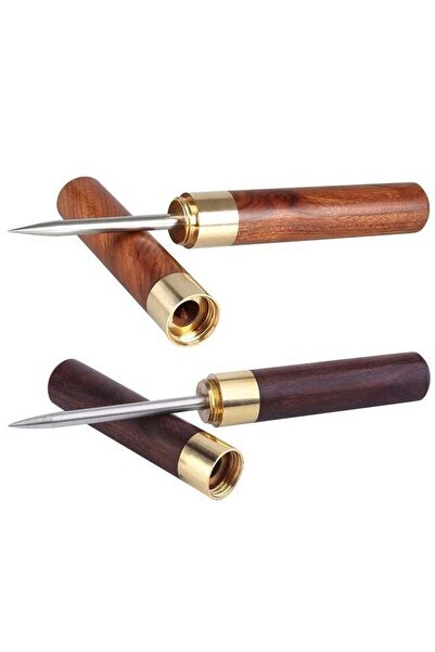 Generic 2Pcs Stainless Steel Ice Pick with Wooden Handle and Sheath Kitchen Tool (Black/Brown)