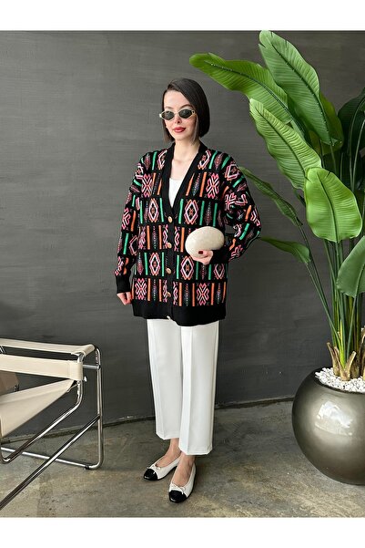 ALDAGÖR Knitwear Oversized Ethnic Pattern Cardigan
