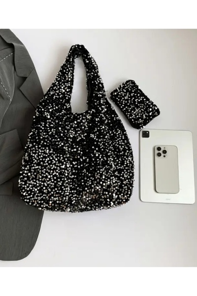 Vera Food Sequined Velvet Shoulder Bag