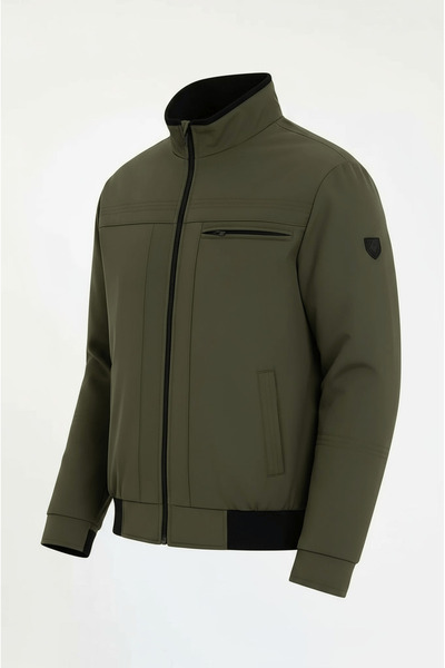 CIVILTIPOLO Men's Regular Fit Ribbed Inner Pocket Zippered Water Repellent Basic Casual Jacket Style Coat