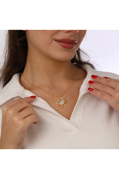 GÜNEBAKAN AKSESUAR Altın kaplama kuyumcu zinciri zirkon taşlı yengeç kolye