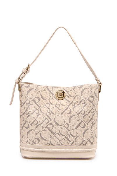 Pierre Cardin Beige Monogram Women's Handbag with Adjustable Strap and Lock Closure - Shoulder Bag 05Po25Y2511