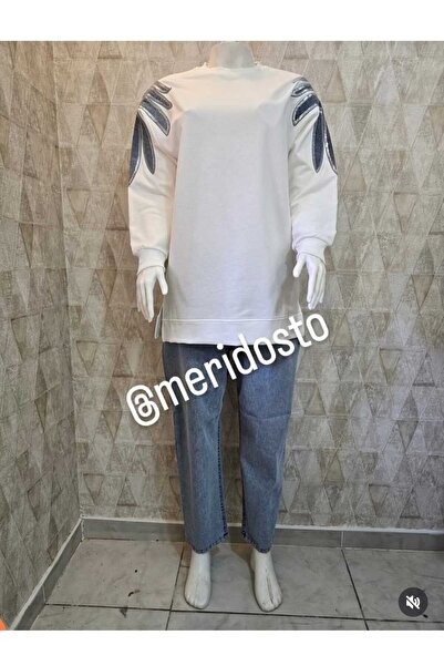 azram Sparkly Shoulder Detail Long Sweatshirt & Jean Combination