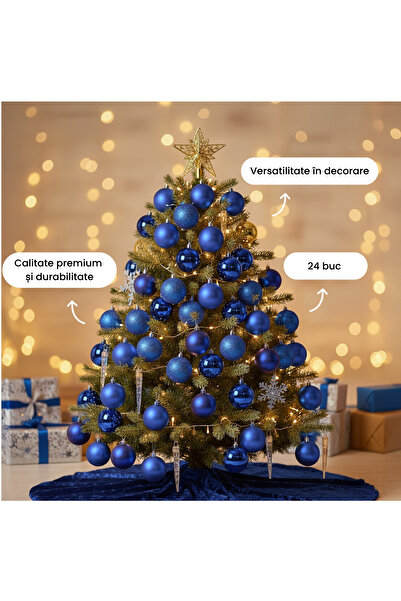 OEM Set de globuri de 6 cm, 24 buc - Albastru