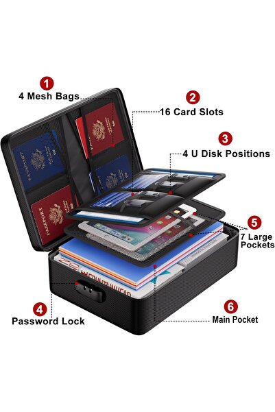 Engpow Fireproof File Organizer Bag with Lock – Multi-layer Safe for Documents, Passport, Certific