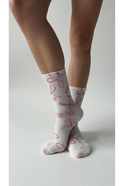 Plus Scorpion Women's Pink Ribbon Patterned Socks – Cotton, Flexible, Breathable (36-40)