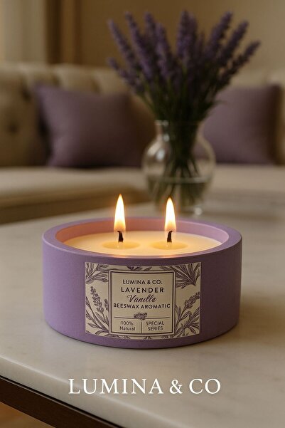 LUMİNA Lavanta Kokulu Üç Fitilli Beton Lila Mum
