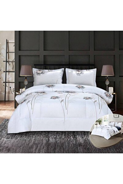 NİCE 4-piece Summer Duvet Set Silver Floral 220x230 cm