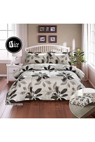 NİCE 4-piece summer quilt set, floral white purple 220×230 cm