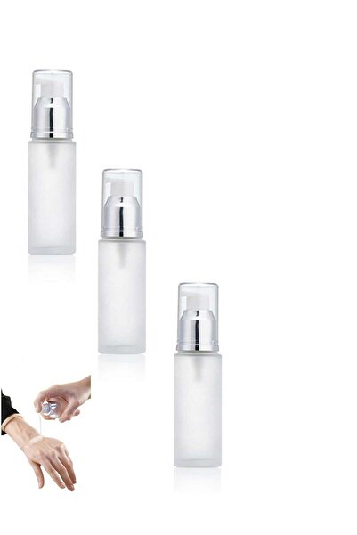 Generic Oasisgalore 3 Pcs 30ml Refillable Frosted Glass Cosmetic Bottles with Pump Dispenser, Clear Vials f