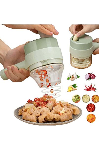 Generic مفرمة طعام كهربائية محمولة 4 في 1 من ريكو، مجموعة تقطيع خضراوات لاسلك...