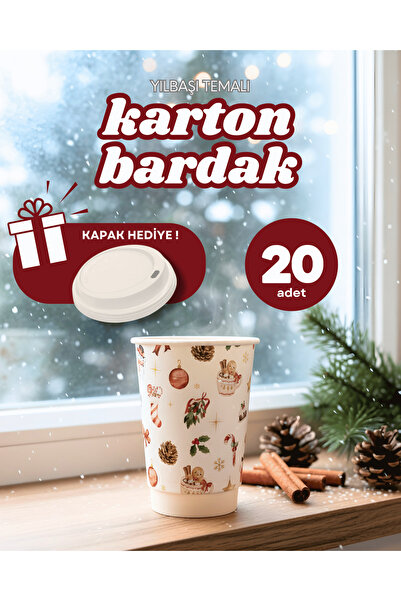 SEVAPET Yılbaşı Temalı Renkli Karton Bardak 14 oz 400 cc Kapak Hediyeli