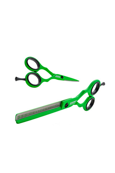 Kiepe Foarfece de tuns și subțiere Green Tea 5.5 inch, set de 2, oțel 420