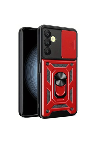 Twin Store سيليكون مع حلقة عدسة لهاتف Galaxy S24 Fe - أحمر