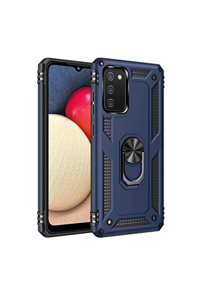 Twin Store غطاء سيليكون لهاتف Galaxy A02S مع حلقة سويفيا - أزرق داكن