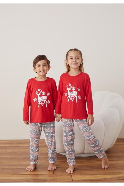TOSKI Christmas Pajamas for Girls and Boys, Long Sleeve, Long Pants, Red, Merry Christmas