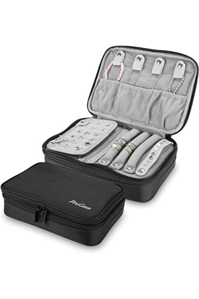 PROCASE Travel Jewelry Case Organizer Bag, Soft Padded Double Layer - Black