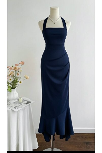 Dressco Melissa - Boyundan Bağlamalı Balık Form Volanlı Maxi Elbise