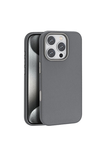 Twin Store غطاء ماجسيف من الجلد العجيب لهاتف آيفون 16 - رمادي تيتان