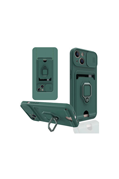 Twin Store حافظة آيفون 14 زوما مع حلقة بطاقة عمل من السيليكون - أخضر