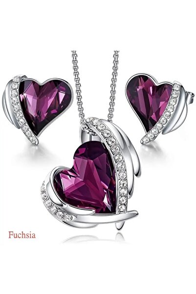 takantakana Stylish Colorful Stone, Zircon Stone Embroidered Heart Jewelry Se...