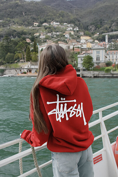 CLASSY.MODA Unisex 3 Thread O Oversized Stüssy Style Lettering B Printed K Hooded Kangaroo Pocket Comfortable Sweat Hoodie