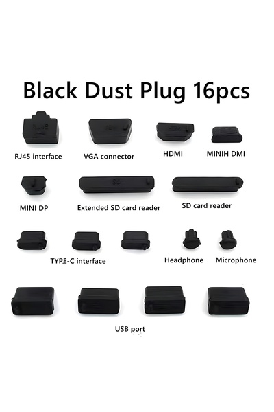 Generic 16 Pcs USB Port Cover, 10 Types Silicone Laptop Ports Type-C Dust Stopper Dust Plugs Caps for HDMI