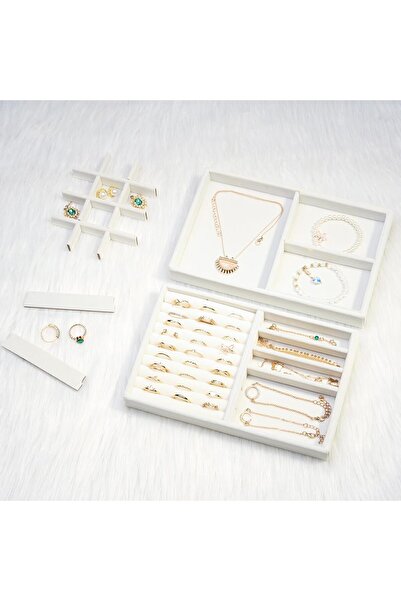 PROCASE Set of 2 Stackable Jewelry Organizer Trays for Drawers - Warmwhite