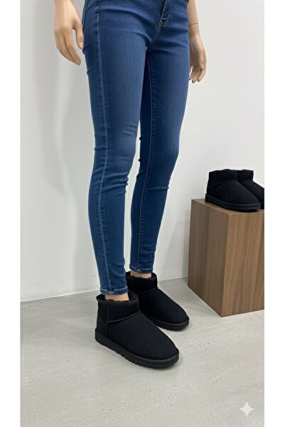 hayalim shoes Mini Koyu Süet İçi Kürklü Kalın Taban Kadın Bot