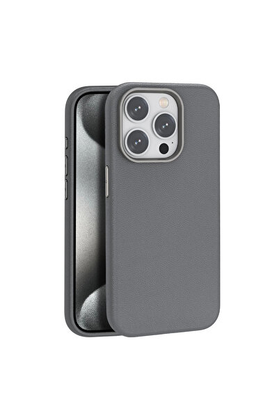 Twin Store غطاء جلد العجائب لهاتف آيفون 15 مغناطيسي - رمادي تيتان