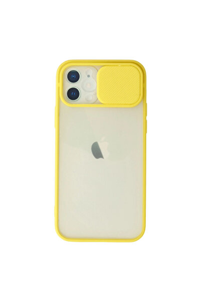 Najmaddin حافظة آيفون 12 بلم بلوري للكاميرا من السيليكون - أصفر