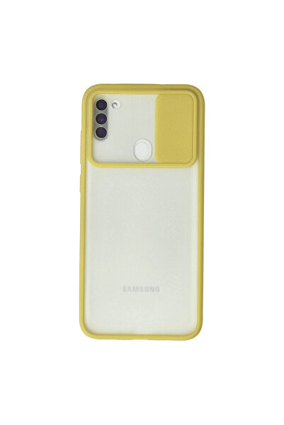 Twin Store حافظة هاتف Galaxy A11 من السيليكون المتجمد للكاميرا - اللون الأصفر