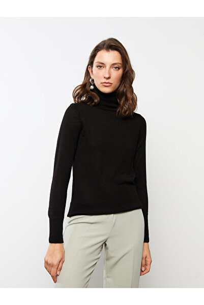 LC Waikiki Black Turtleneck Plain Long Sleeve Women's Knitwear Sweater