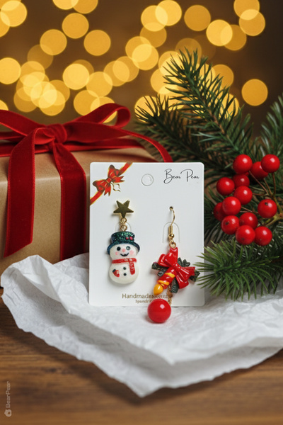 BearPear 2'li Yılbaşı Küpe Seti Kardanadam Küpesi