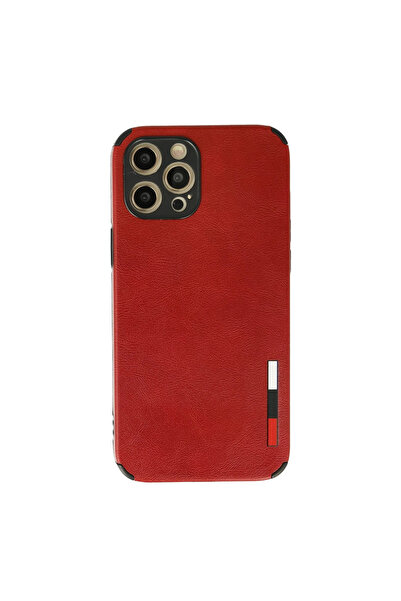 Najmaddin جراب آيفون 12 برو ماكس بحلقة جلدية سيليكون - أحمر