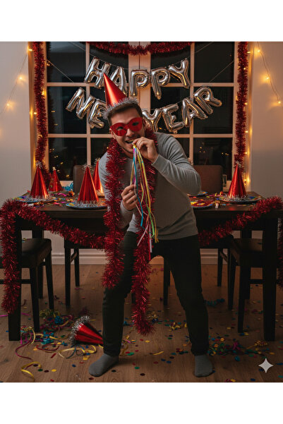 Acar Süs Yılbaşı,ŞAPKA KATYON MASKE KAYNANADİLİ VE METALİZE SİM KIRMIZI 6 CM X1,8 MT