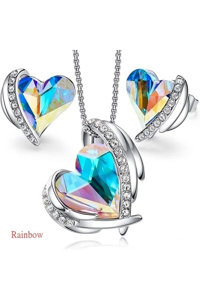 takantakana Stylish Colorful Stone, Zircon Stone Embroidered Heart Jewelry Se...