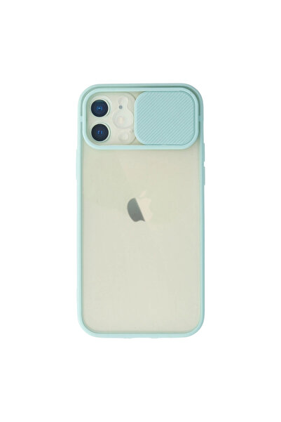 Najmaddin حافظة آيفون 12 من السيليكون المنزلق لكاميرا النخيل - تركواز