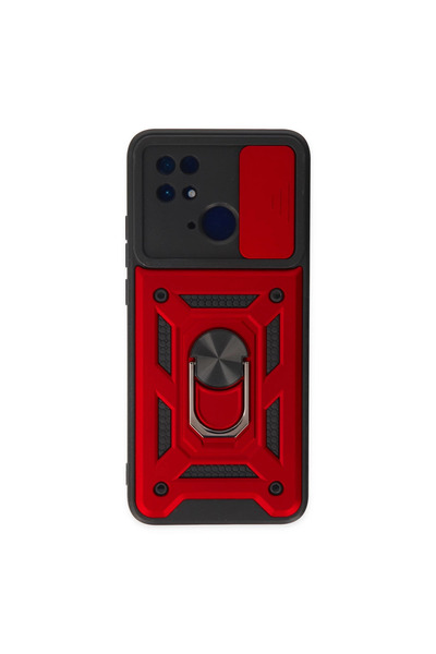 Twin Store حافظة ريدمي 10C من السيليكون مع حلقة عدسة بارس - أحمر