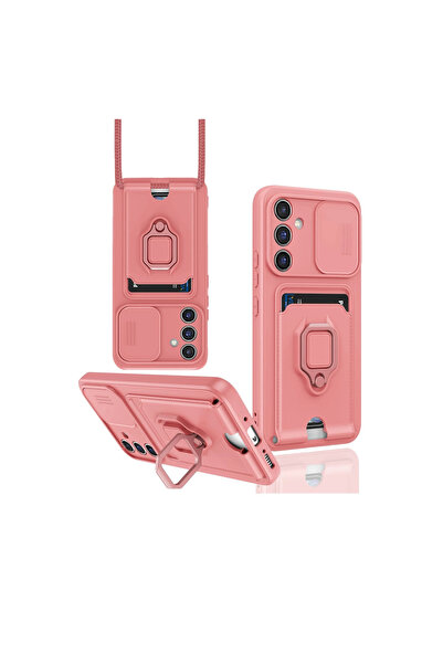 Twin Store حافظة Art Galaxy A14 4G من السيليكون مع حلقة لبطاقة الزوما - Pink Lab