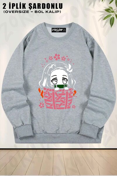 ZOKAWEAR Унисекс сладка Незуко Чан принт овърсайз суитшърт с обло деколте