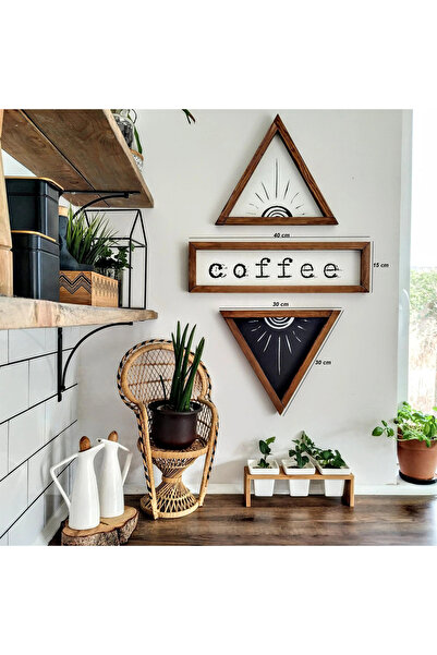 Creatick Design Ahşap Çerçeveli 3 Parça İskandinav Mutfak Kahve Köşesi 3'lü T...