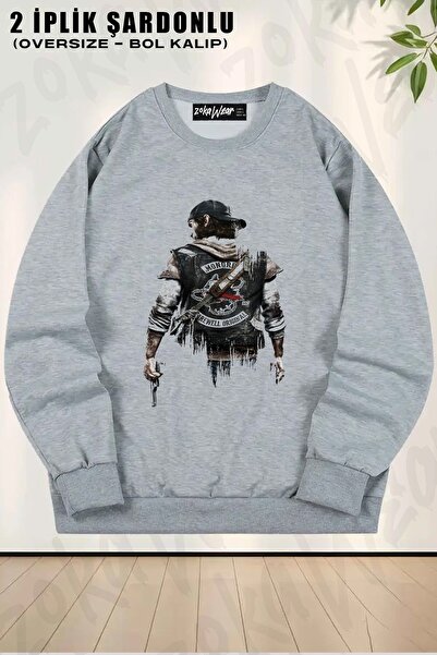 ZOKAWEAR Joc unisex Days Gone cu imprimeu supradimensionat guler rotund Swea ...