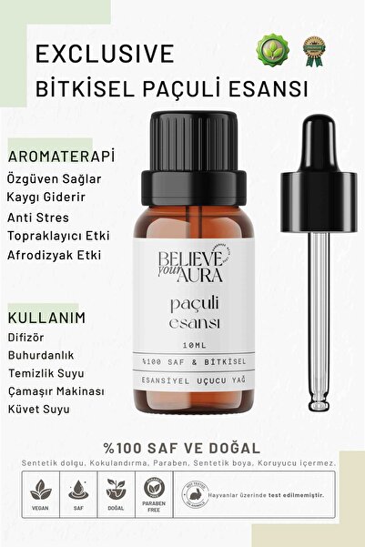 Believe Your Aura Bitkisel Paçuli Esansı - %100 Saf ve Bitkisel Buhurdanlık D...