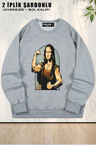 ZOKAWEAR Sală de sport unisex Mona Lisa cu imprimeu supradimensionat guler ro...