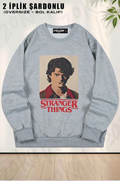ZOKAWEAR سويت شيرت سترينجر ثينجز ستيف هارينجتون فينتاج مطبوع قصة فضفاضة برقبة...