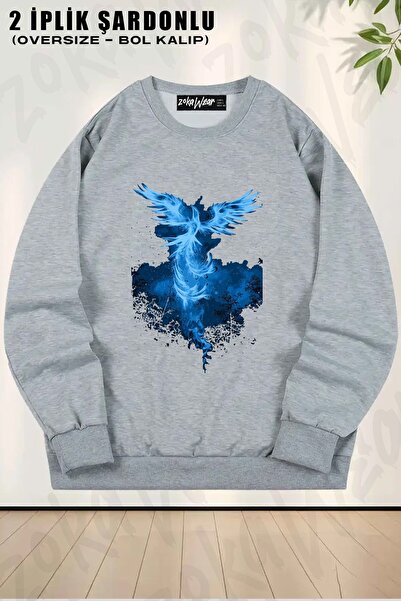 ZOKAWEAR Унисекс суитшърт с голям размер и принт на птици